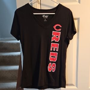 Womens Reds MLB Baseball Black and Red Fitted Short Sleeve Tee Large L